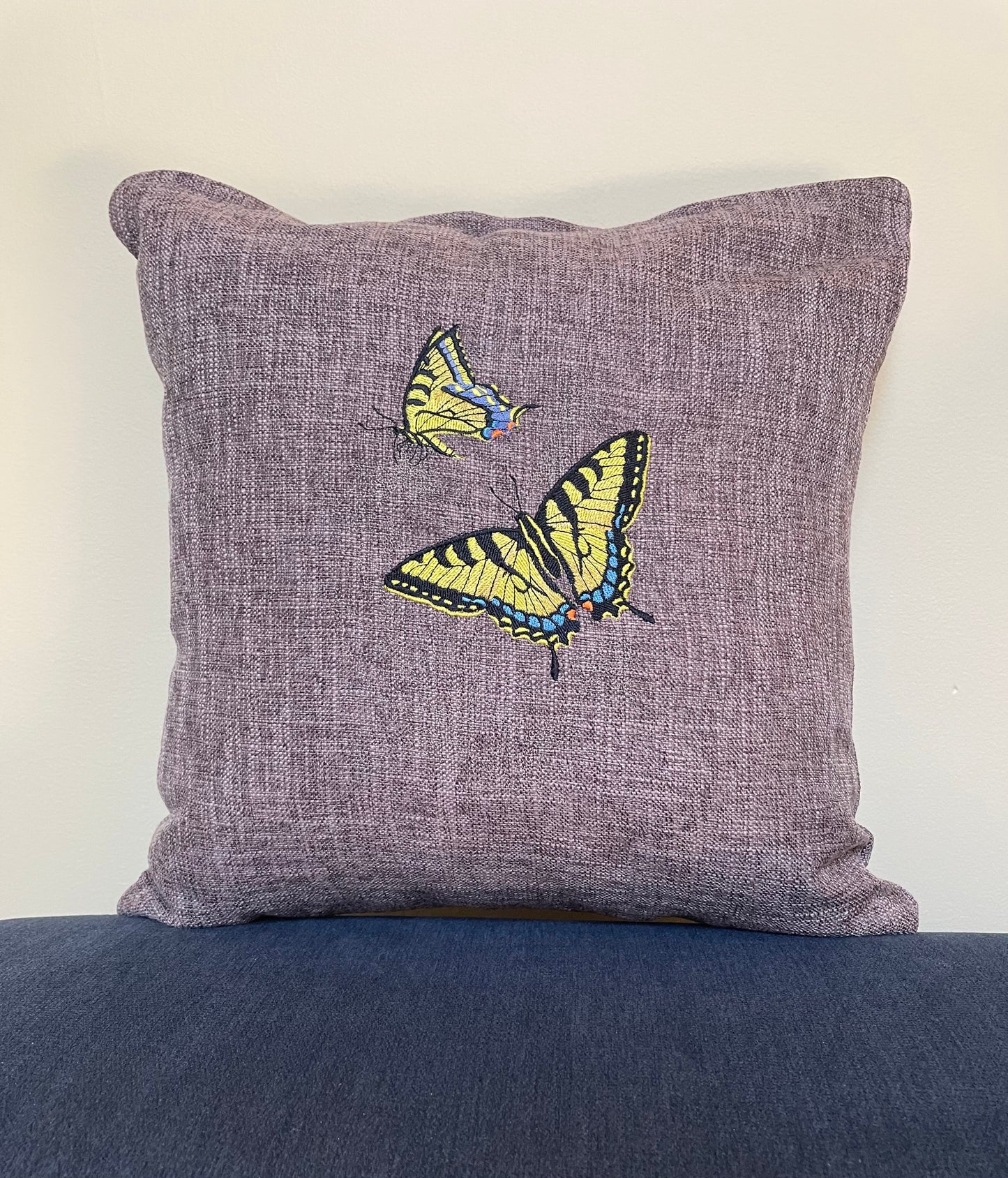 Swallowtail Butterfly Embroidered Throw Pillow Cover 16" x 16" Cotton