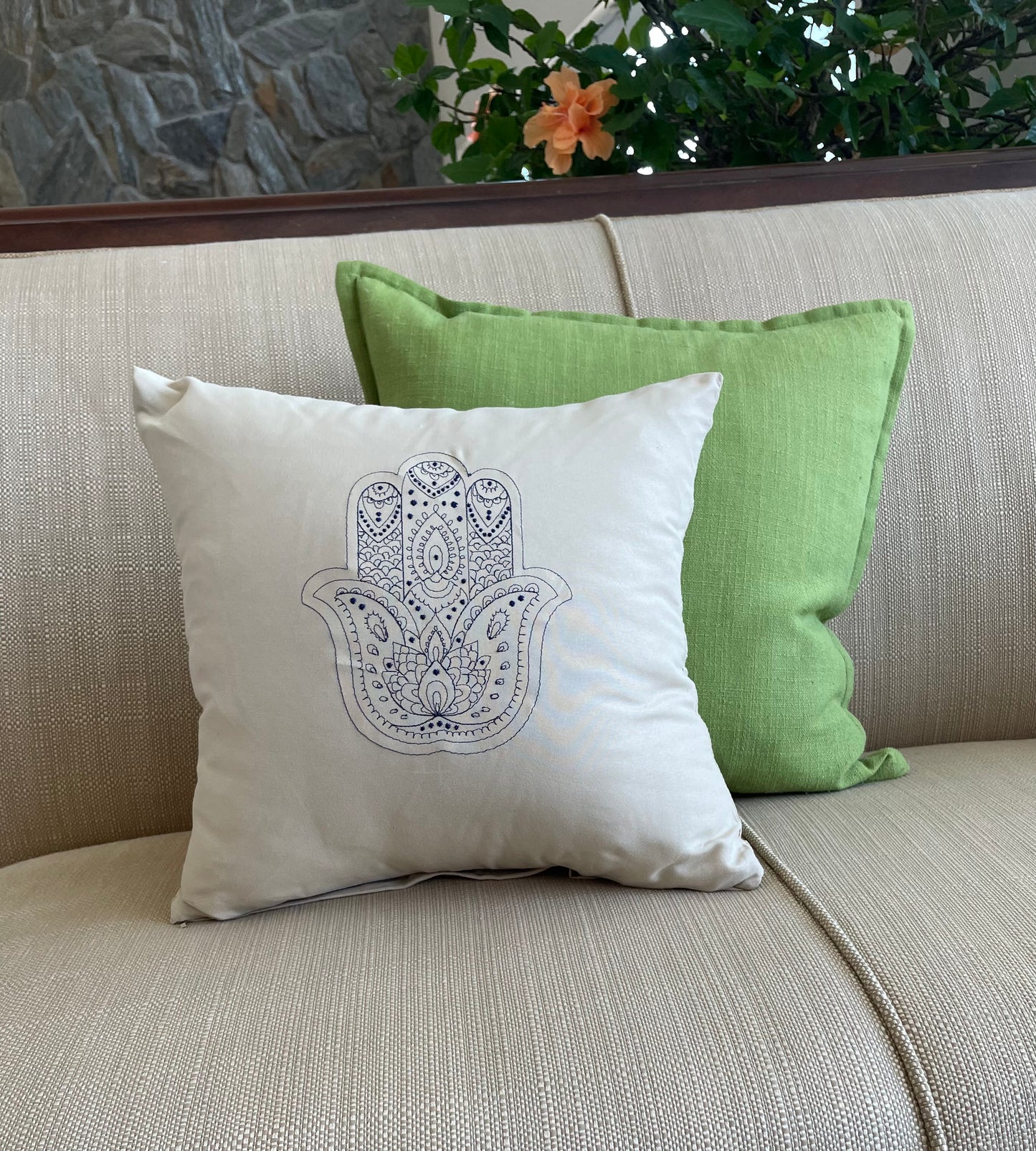 Hamsa Throw Pillow Cover 16" x 16" Cotton