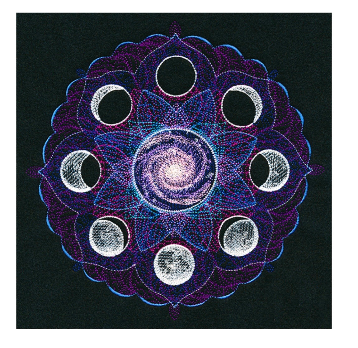 Cosmic Moon Phases Meditation Altar Cloth. Beautifully Detailed Moon Phases with Lotus Flower Mandala