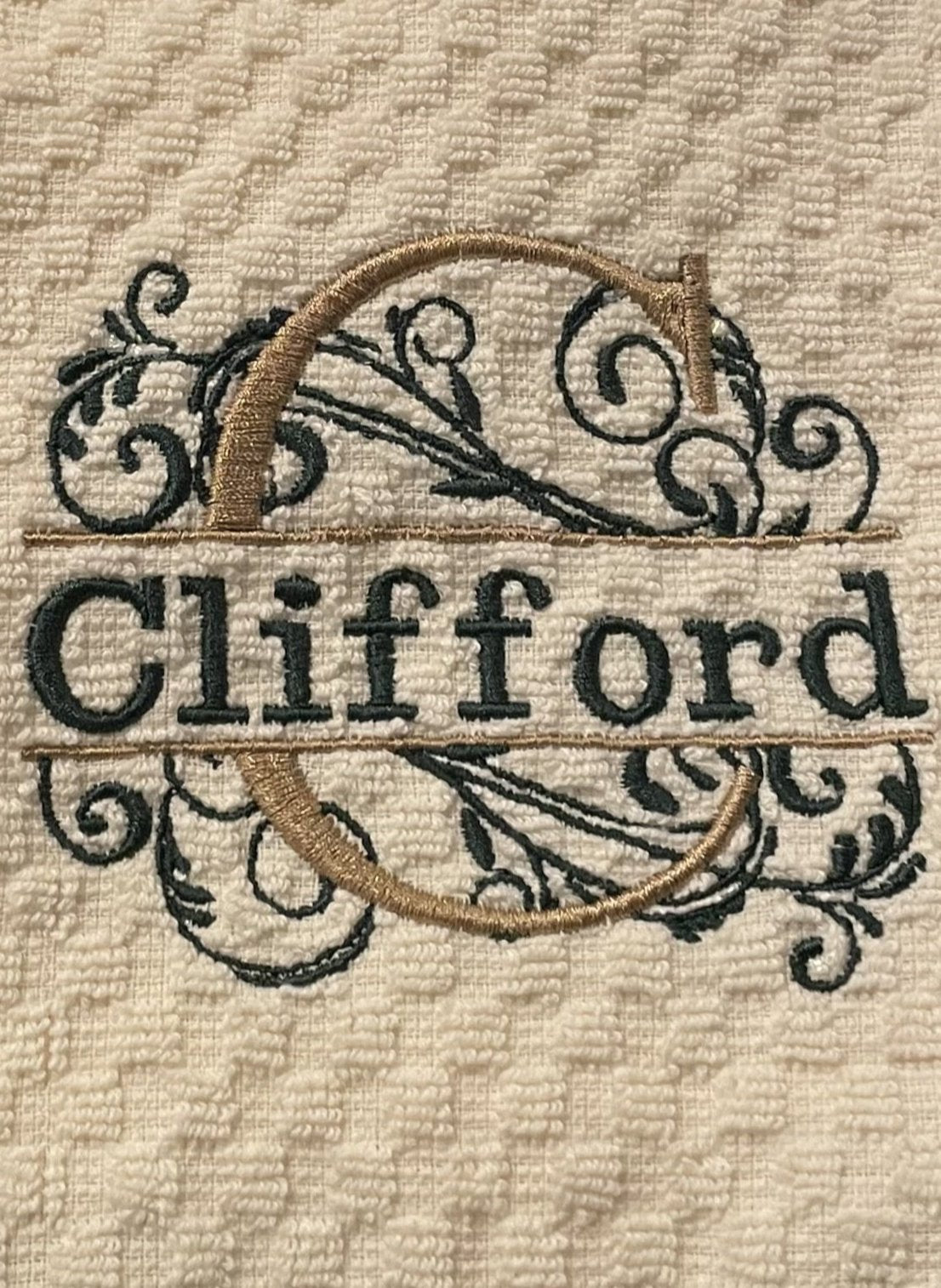 Embroidered Custom Kitchen Towel. Monogram and Name on Cotton Tea Towel