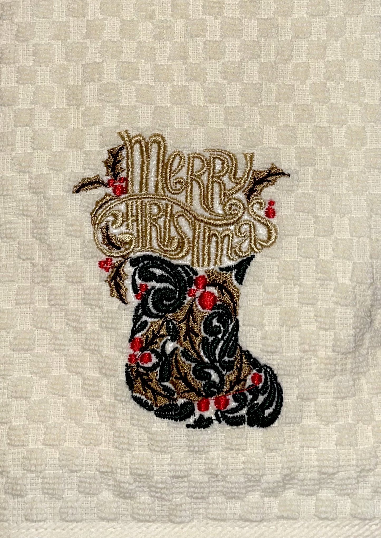 Embroidered Christmas Stocking Kitchen Towel