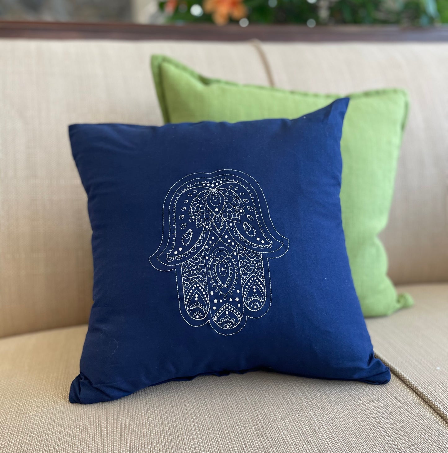 Hamsa Throw Pillow Cover 16" x 16" Cotton