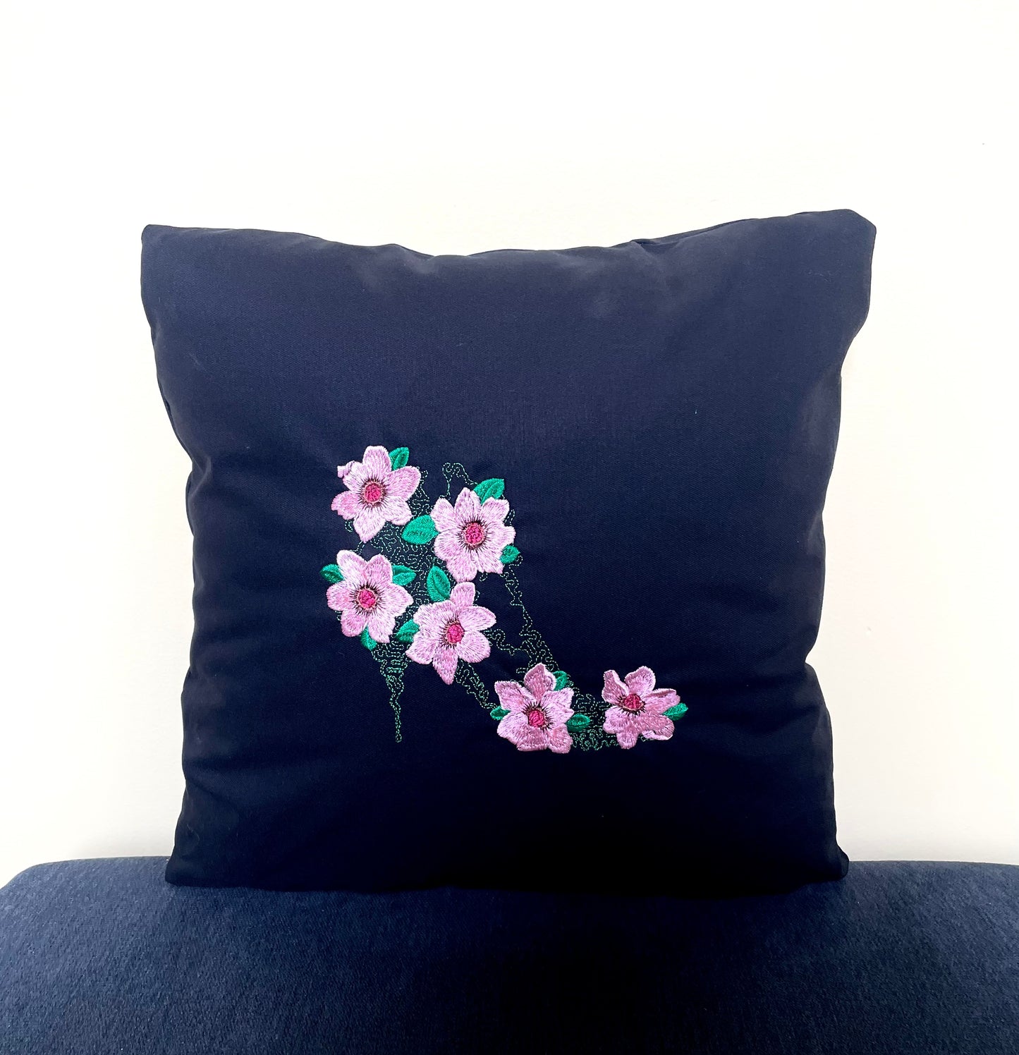 Embroidered Stiletto Flower Throw Pillow Cover 16" x 16" Cotton