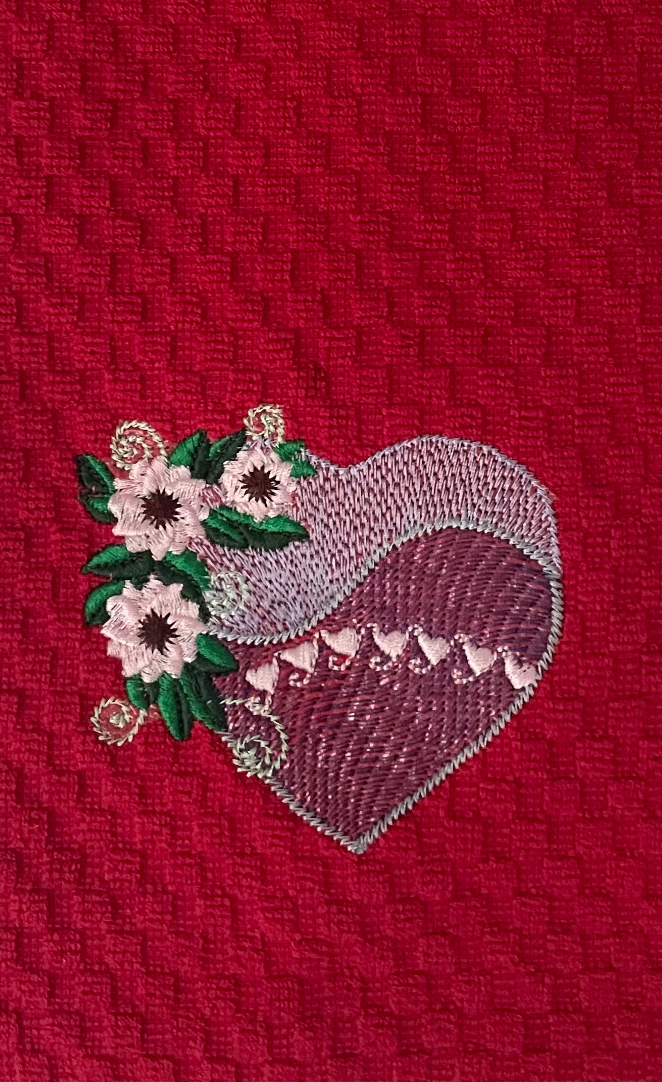 Embroidered Heart Kitchen Towel. 3 Different Hearts  Available