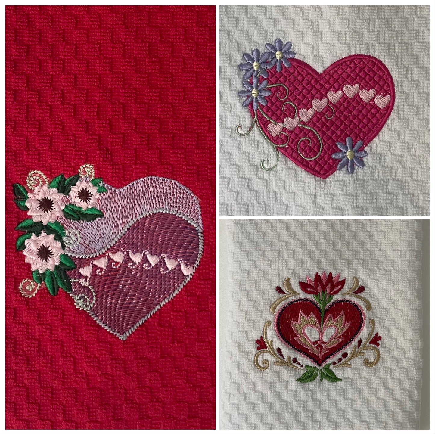 Embroidered Heart Kitchen Towel. 3 Different Hearts  Available