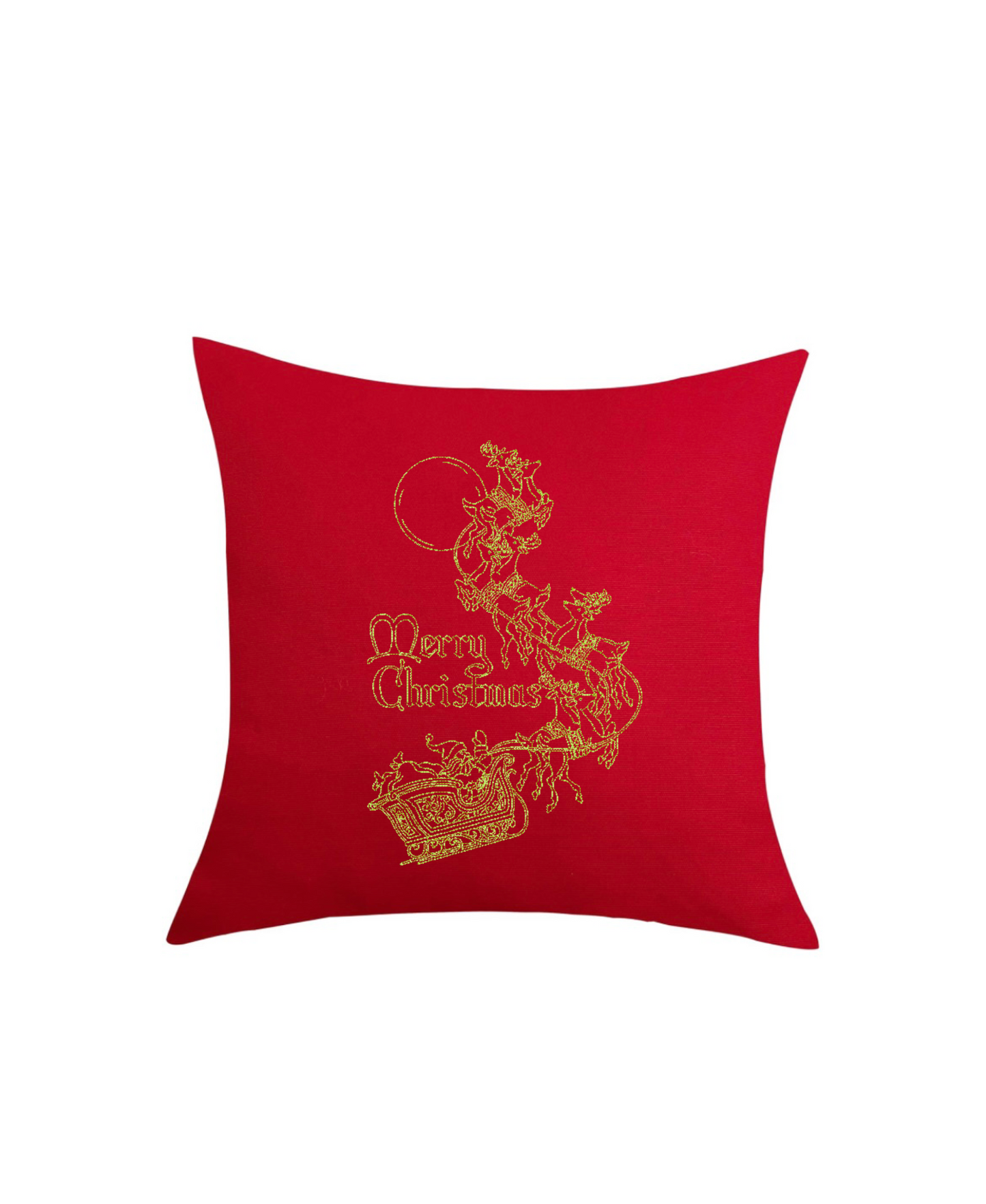 Santa’s Sleigh Ride Embroidered Throw Pillow Cover 18" x 18” Cotton Accent Pillow Cover Zip Closure.