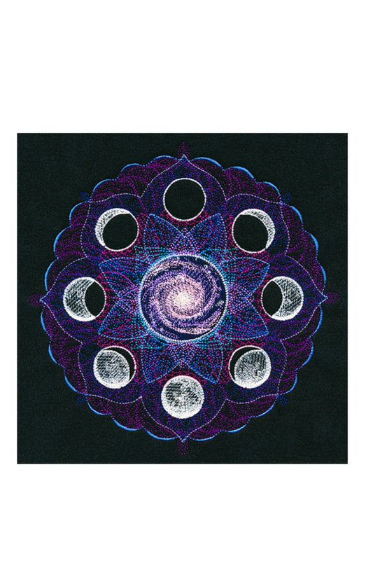 Cosmic Moon Phases Meditation Altar Cloth. Beautifully Detailed Moon Phases with Lotus Flower Mandala