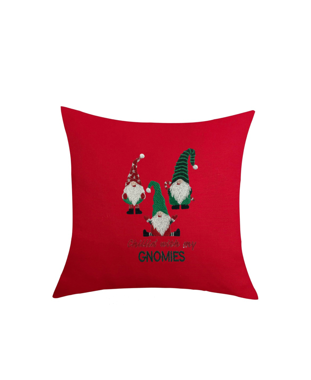 Christmas Gnomes Embroidered Throw Pillow Cover 18" x 18” Cotton or Velvet Accent Pillow Cover Zip Closure.