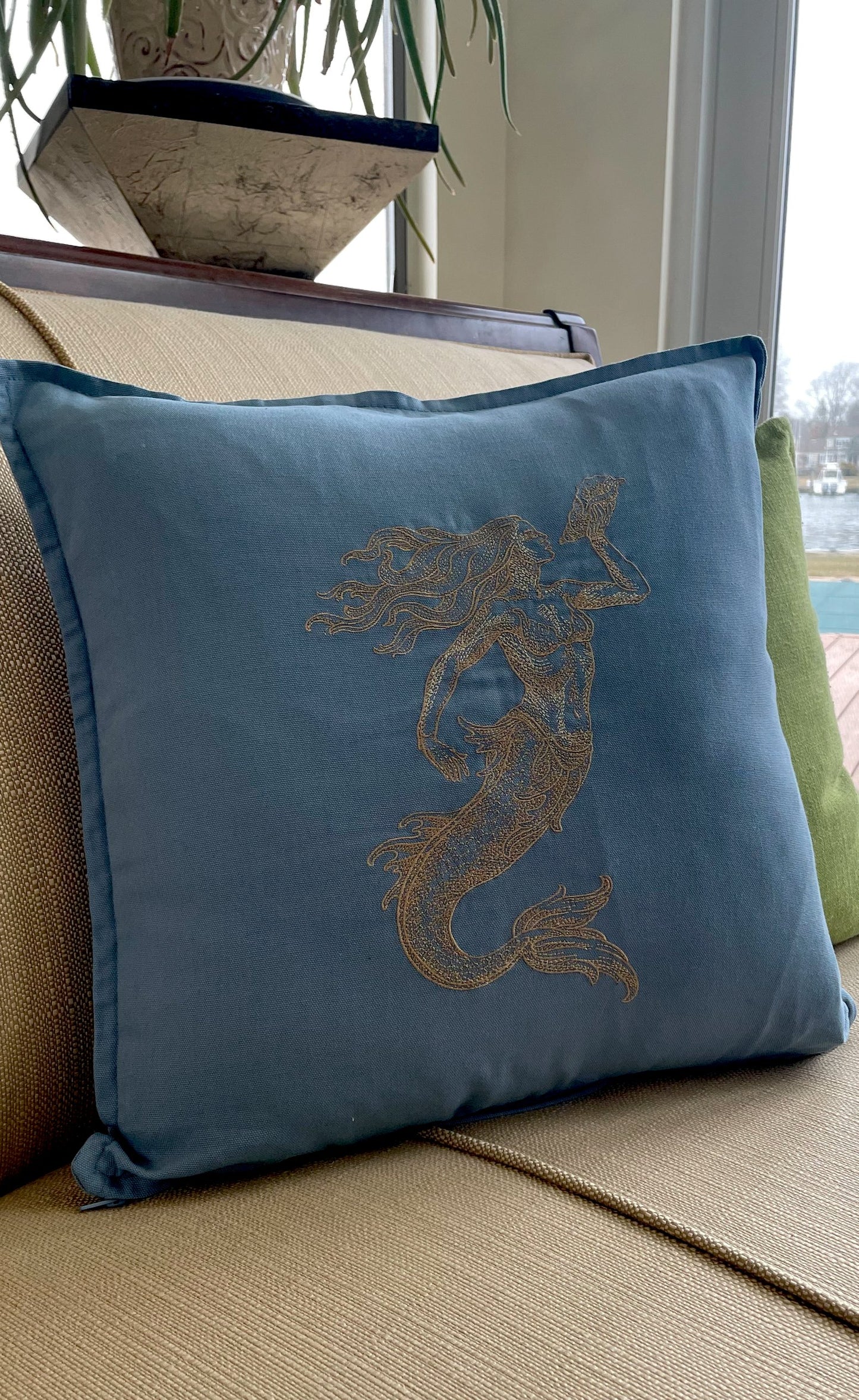 Mermaid with Shell Throw Pillow Cover 20” x 20” Cotton Decorative Pillow Cover