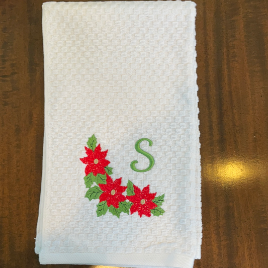 Embroidered Monogram Holiday Kitchen Towel