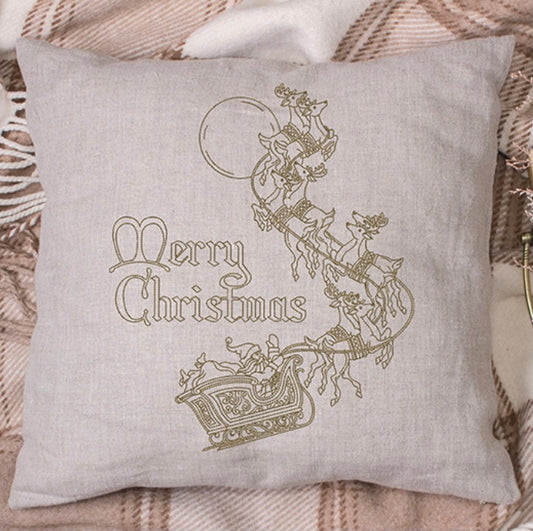 Santa’s Sleigh Ride Embroidered Throw Pillow Cover 18" x 18” Cotton Accent Pillow Cover Zip Closure.