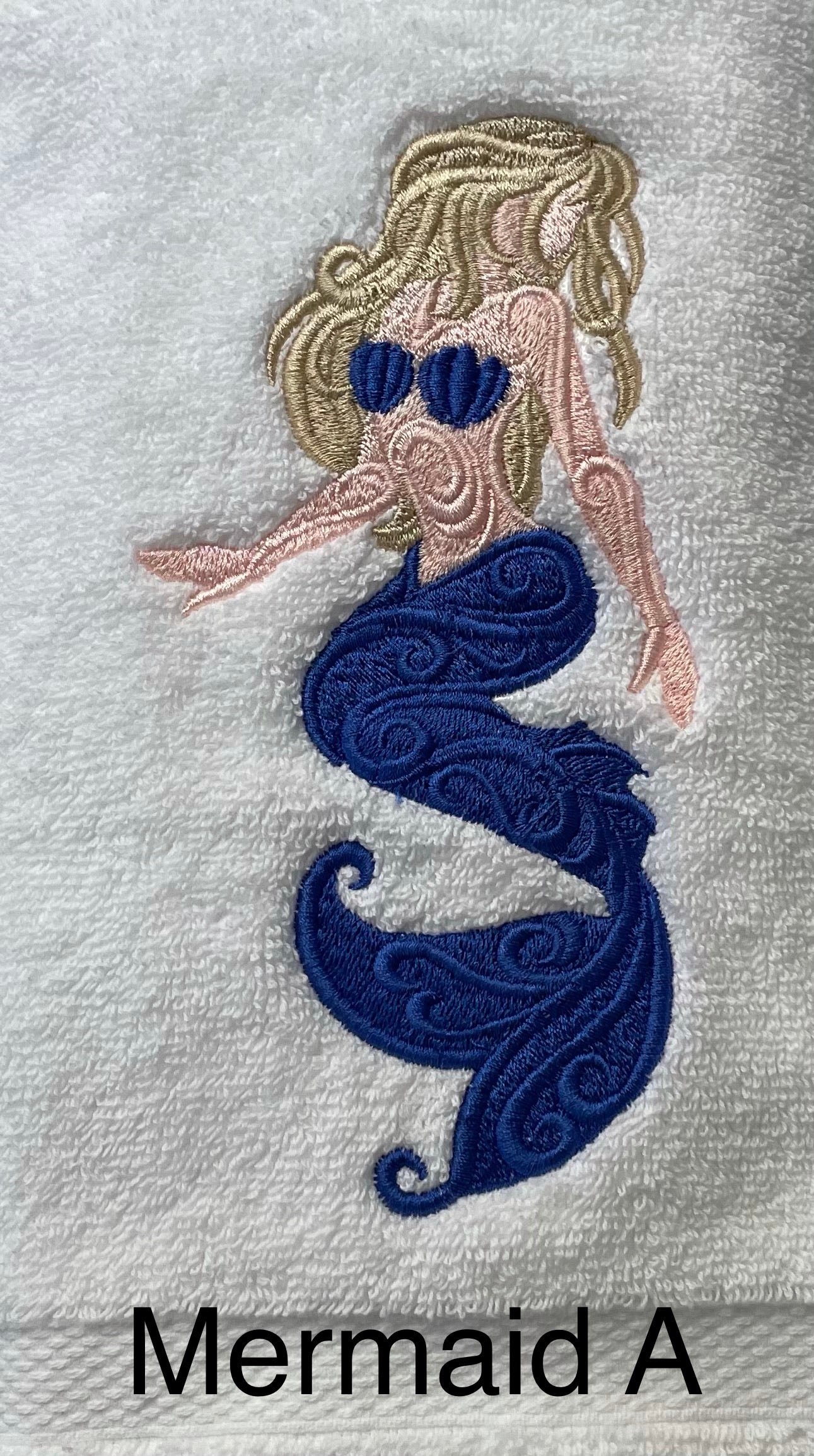 Mermaid Embroidered Bath Hand Towel. 3 Shades of Skin Color Available