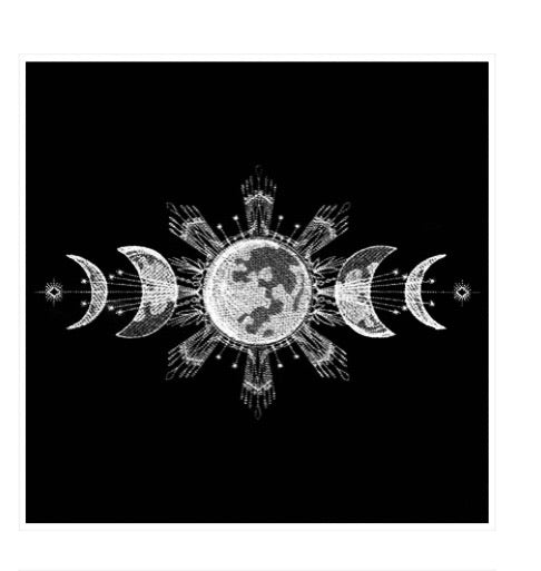 Moon Phases Altar Cloth. Beautifully detailed moon phases can be embroidered in gold,  silver or white