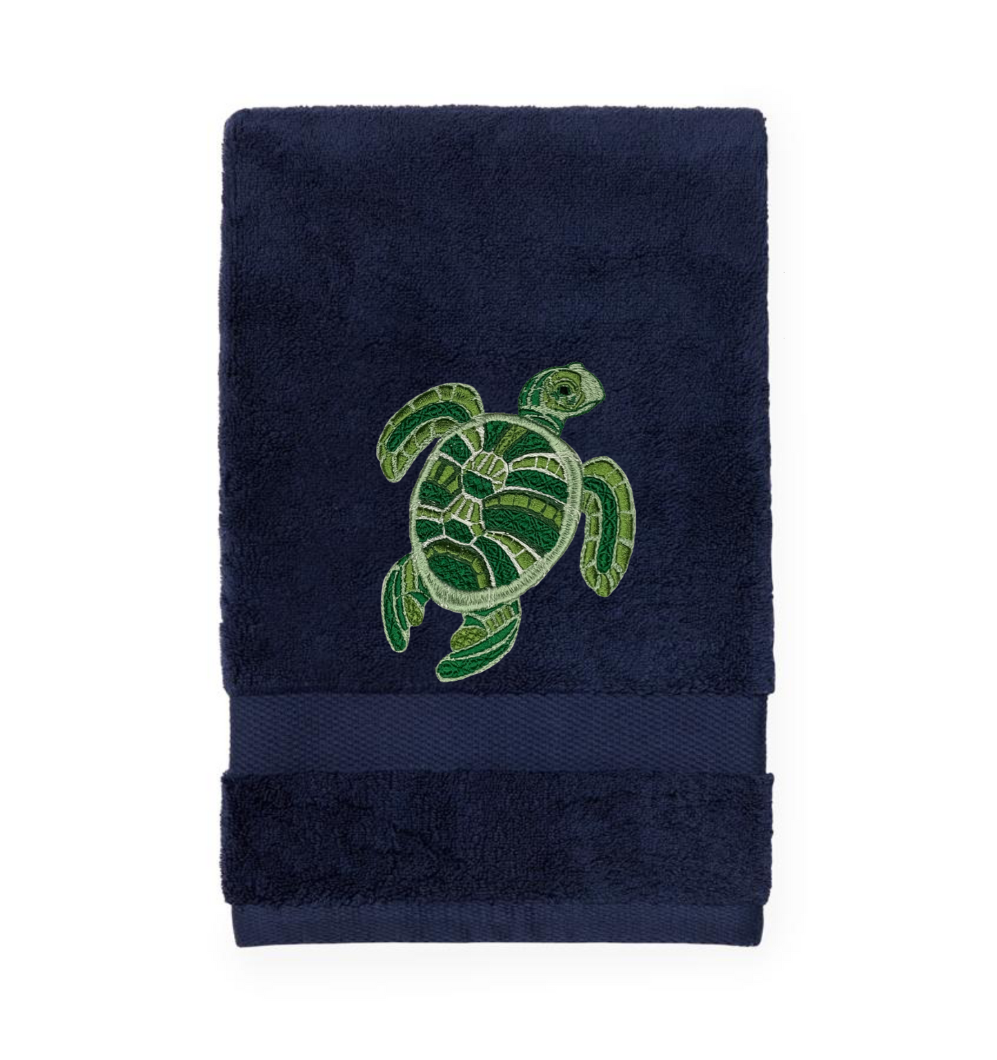 Embroidered Hand Towel Sea Turtle. Beautifully Detailed Sea Turtle in Blue or Green Embroidery