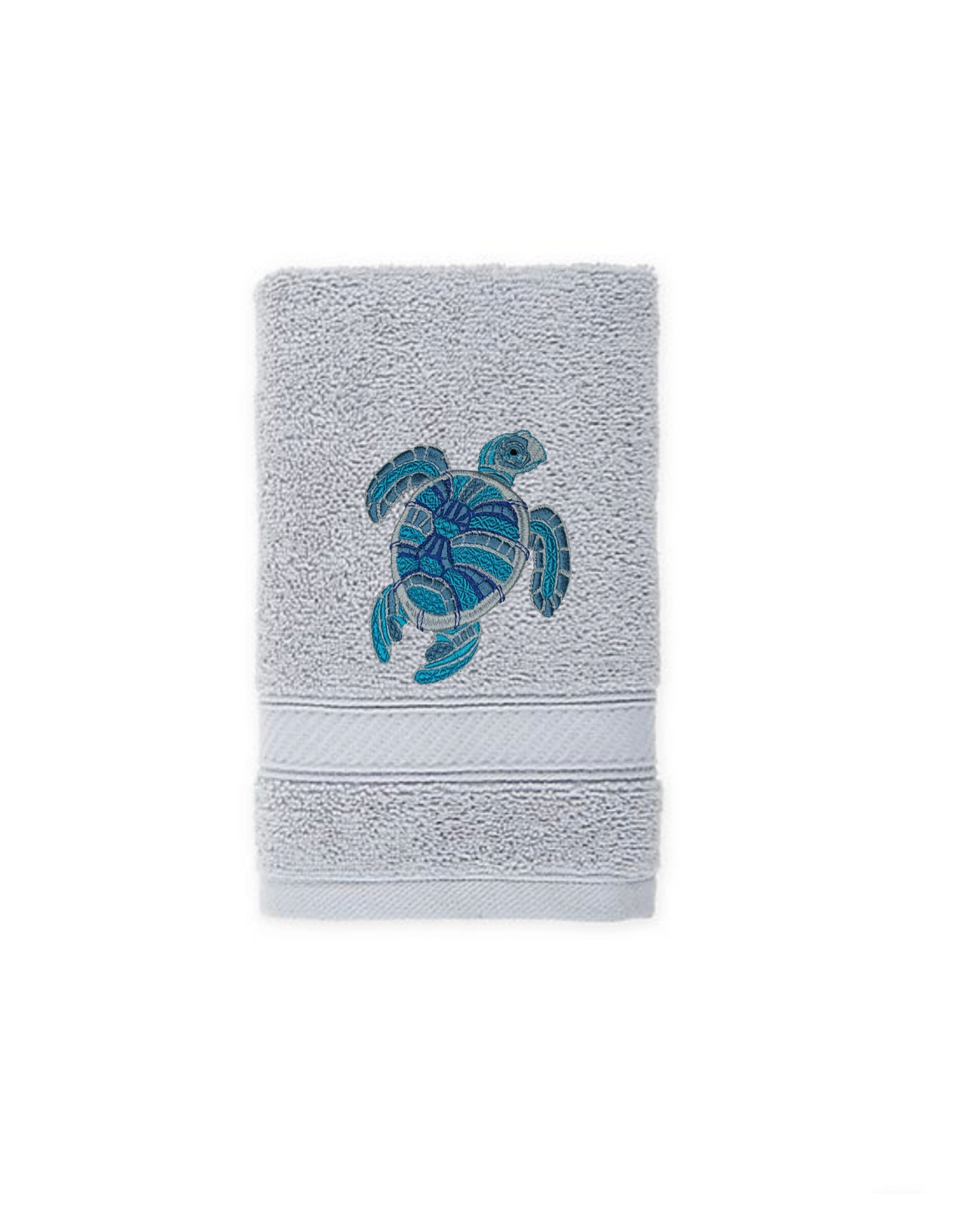 Embroidered Hand Towel Sea Turtle. Beautifully Detailed Sea Turtle in Blue or Green Embroidery