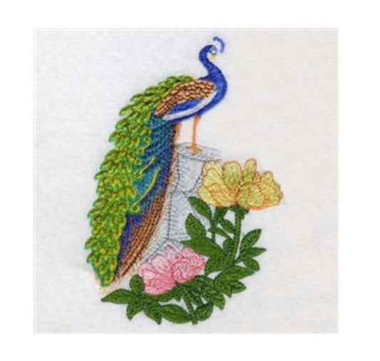 Peacock Embroidered Guest Bath Hand Towel