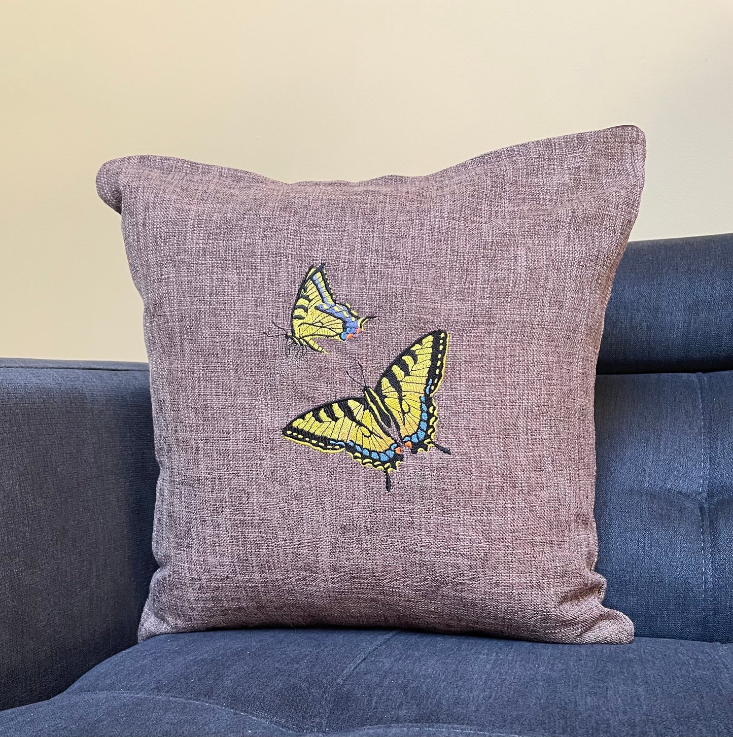 Swallowtail Butterfly Embroidered Throw Pillow Cover 16" x 16" Cotton