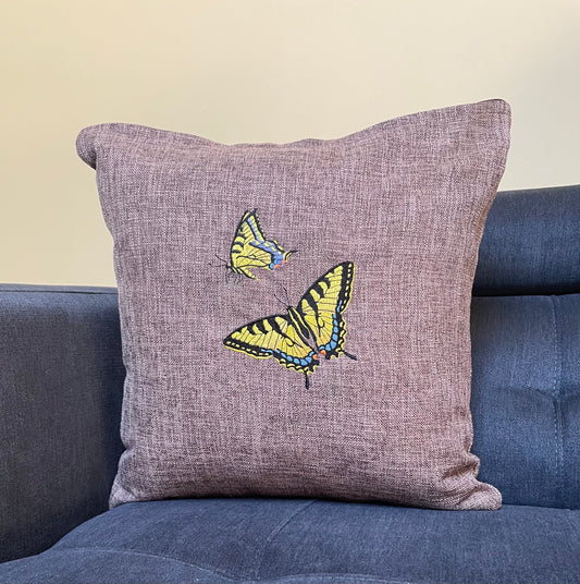 Swallowtail Butterfly Embroidered Throw Pillow Cover 16" x 16" Cotton